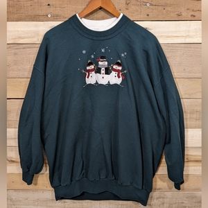 Top Stitch Green Christmas Sweater With Snowmen